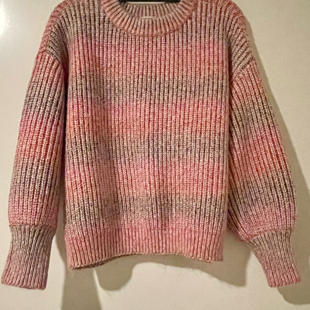 Pink and Red Chunky Knit Defined Crew Neck Sweater